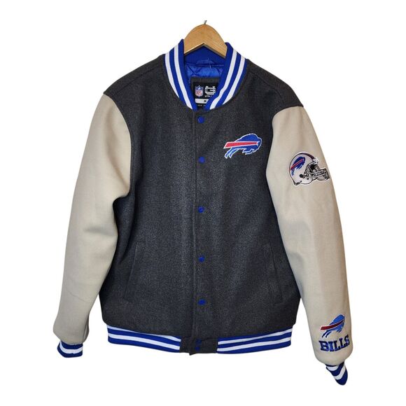 Buffalo Bills Jacket Bomber Coat Varsity Button NFL Mens Medium Embroidered - Picture 1 of 14